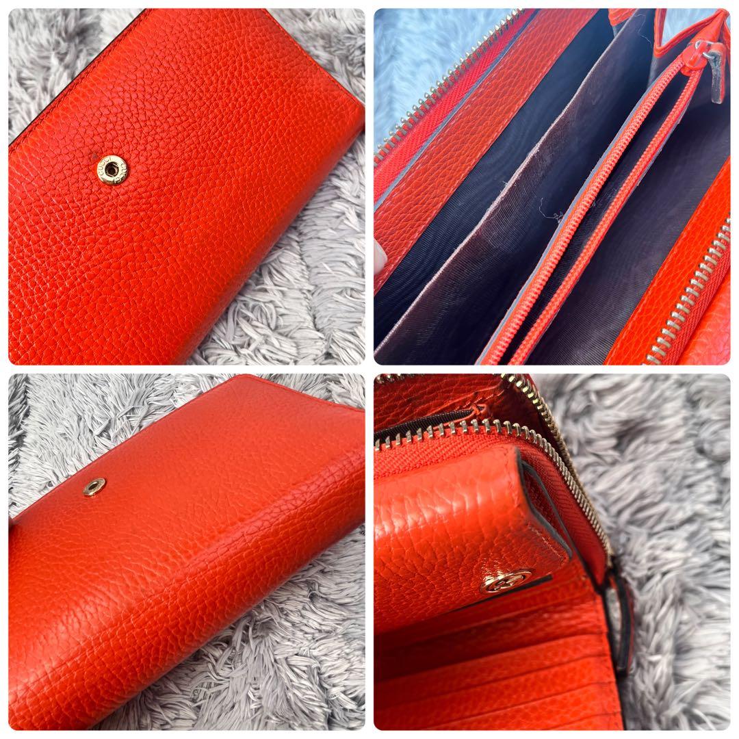 良品✨GUCCI 大容量　インターロッキング　財布　ラウンドファスナー　オレンジ