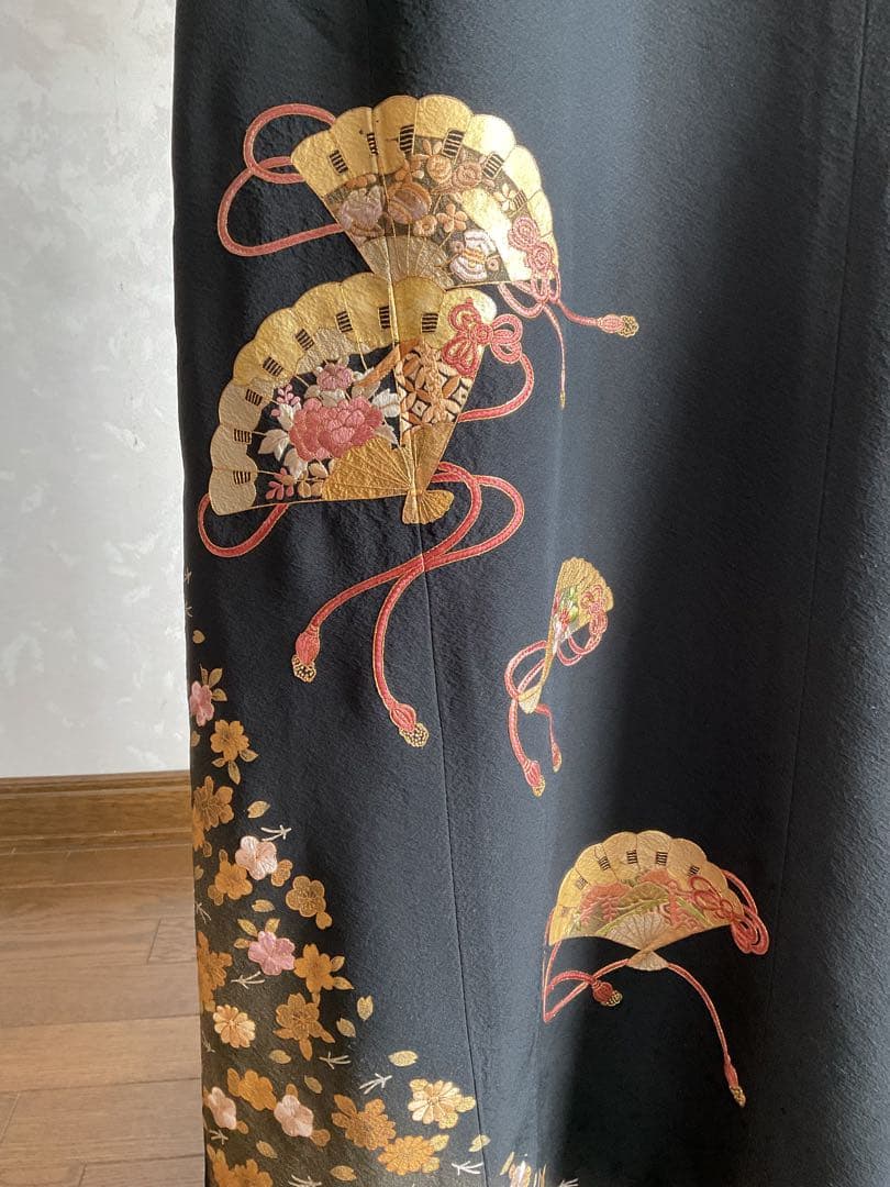 着物リメイクワンピース　　黒留袖からロングドレス