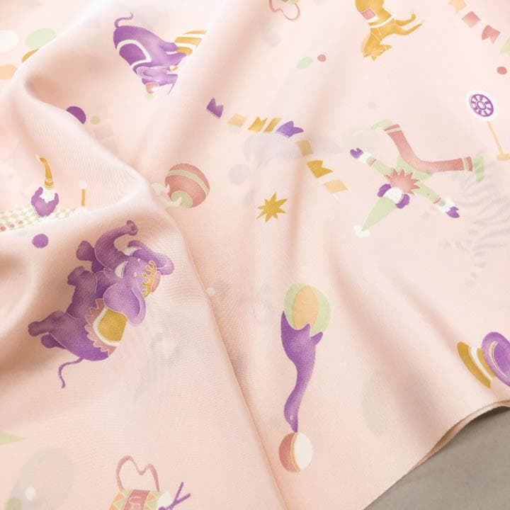 サーカス 柄 正絹 長襦袢 ながじゅばん 小紋 紬 ピンク かわいい