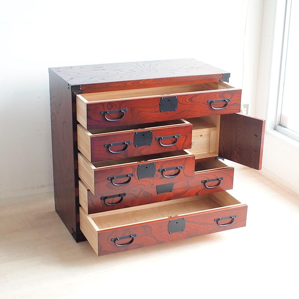 青木産業 越後 整理箪笥 90cm 鍵付き 欅材 時代箪笥 金具 ZR24078