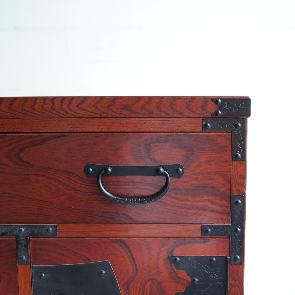 青木産業 越後 整理箪笥 90cm 鍵付き 欅材 時代箪笥 金具 ZR24078