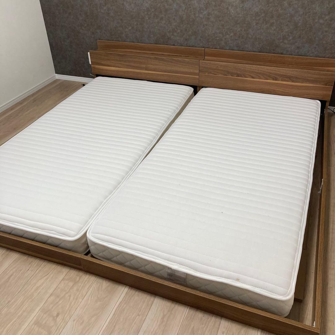 連結ベッド　シングルベッド✖️2　ベッドフレーム ナチュラルウッド　説明書付き