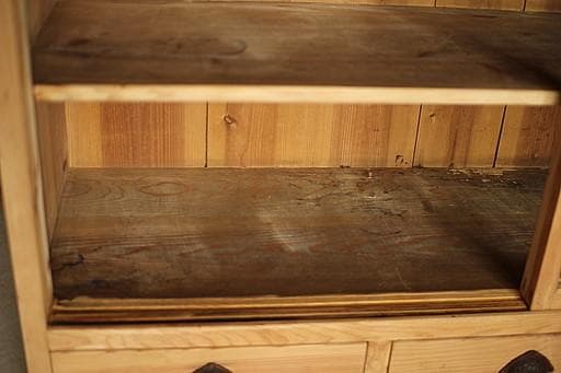 ロコ　古い木枠のガラス戸棚　引き出し3杯　水屋　食器棚　カウンター