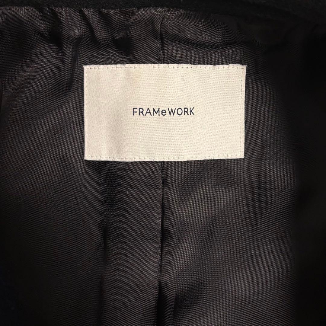 FRAMe WORK ラムウールMIXシャルムバルカラーコート　ブラック36
