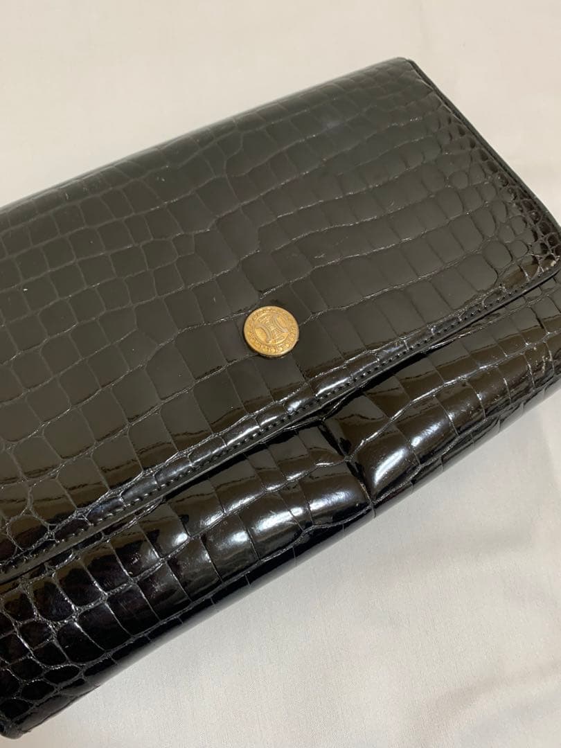【CELINE セリーヌ】クラッチバッグ　セカンドバッグ　クロコ型押し　黒