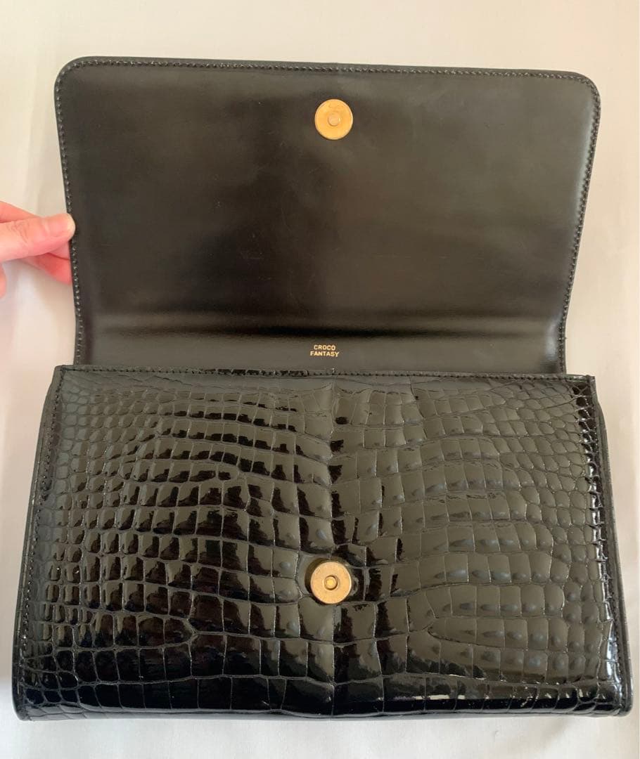 【CELINE セリーヌ】クラッチバッグ　セカンドバッグ　クロコ型押し　黒