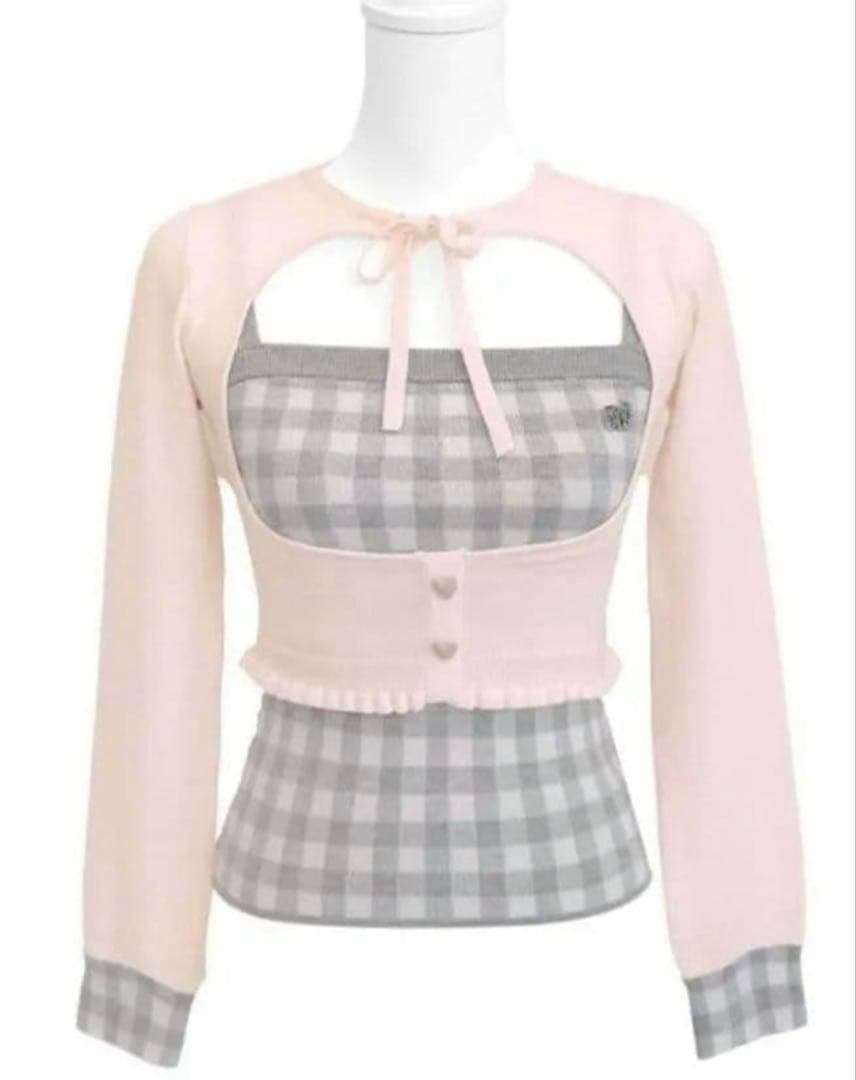 HONEYMEW ハニーミュウ　ギンガムアンサンブルトップス　ピンク