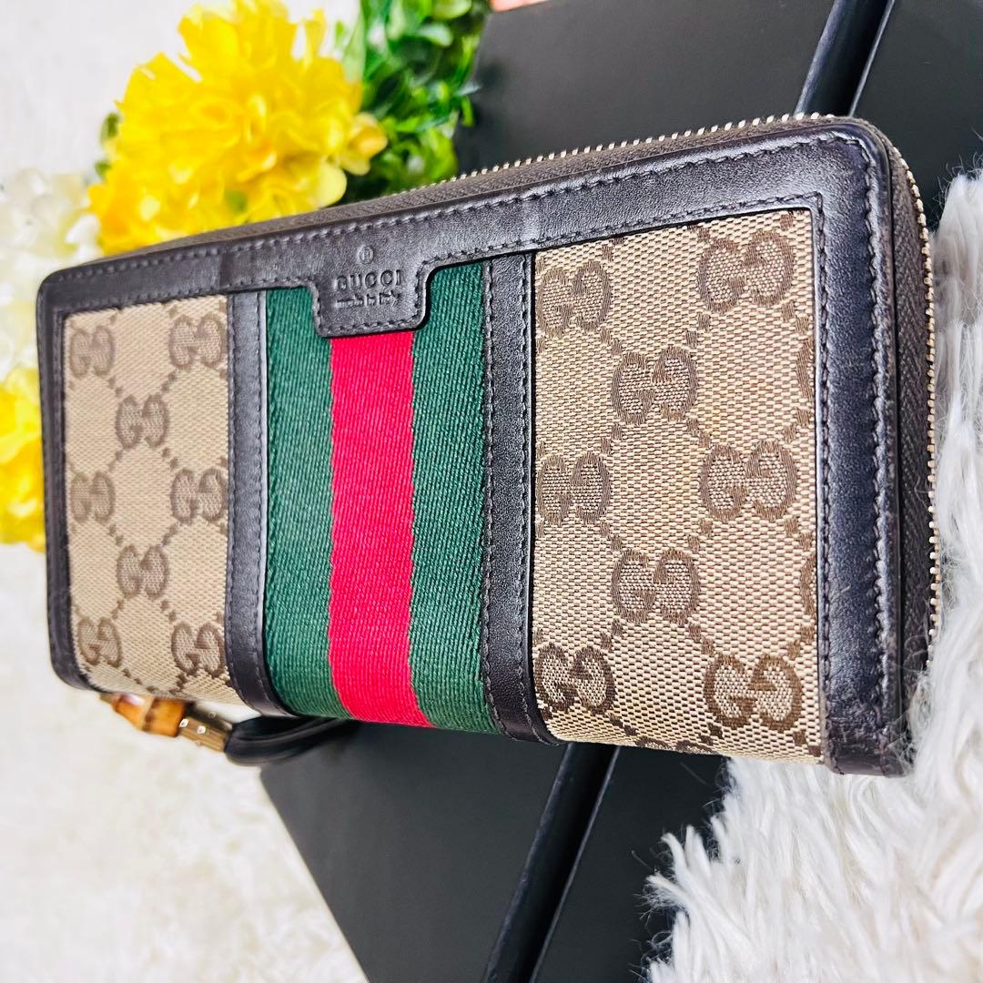 GUCCI✨グッチ✨財布✨ラウンドファスナー✨GGシェリーライン✨バンブー✨希少