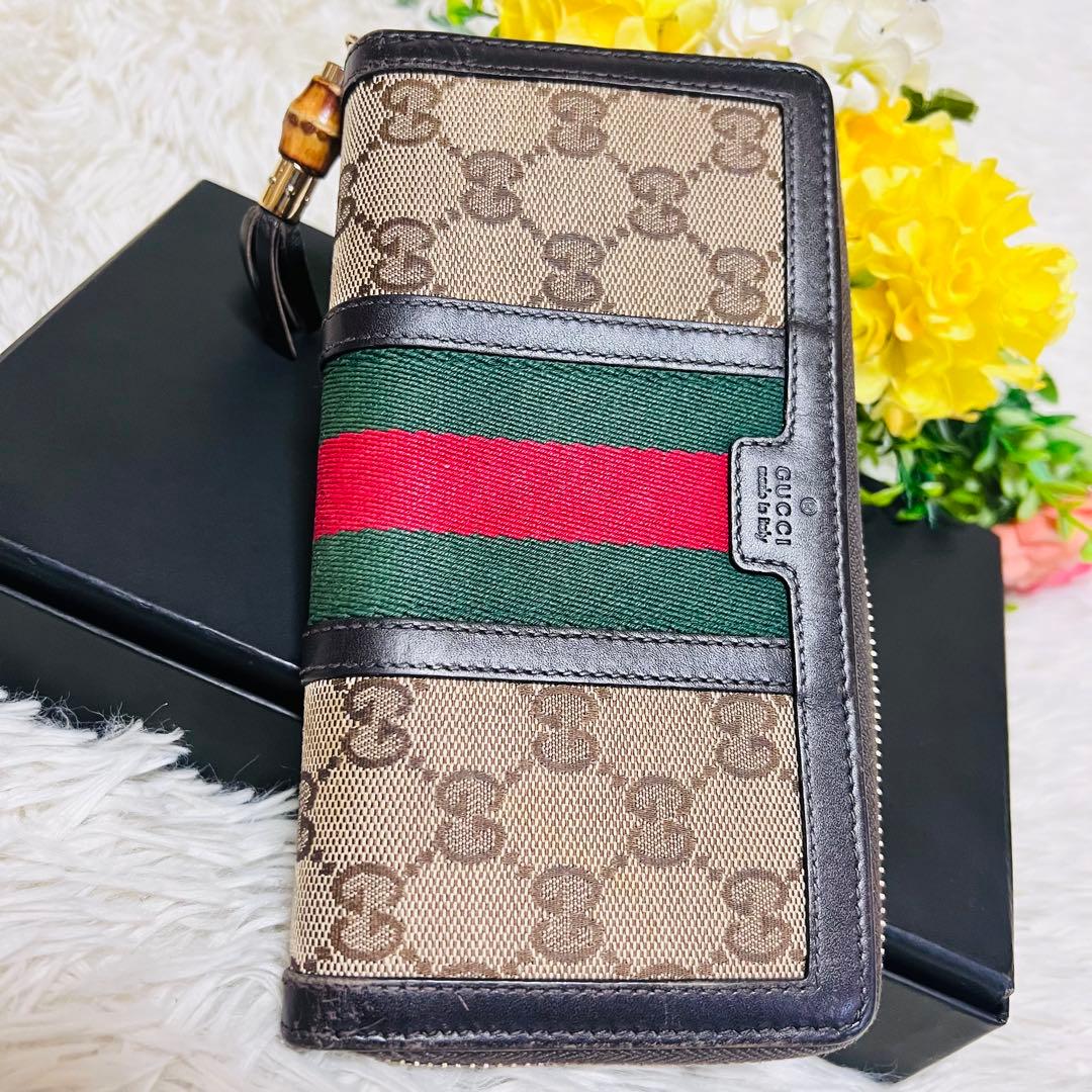 GUCCI✨グッチ✨財布✨ラウンドファスナー✨GGシェリーライン✨バンブー✨希少
