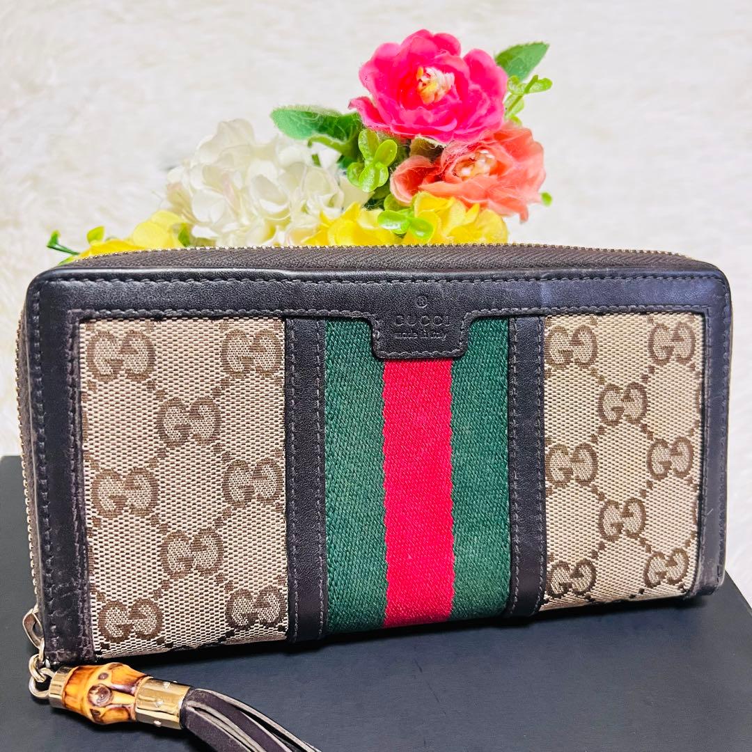 GUCCI✨グッチ✨財布✨ラウンドファスナー✨GGシェリーライン✨バンブー✨希少