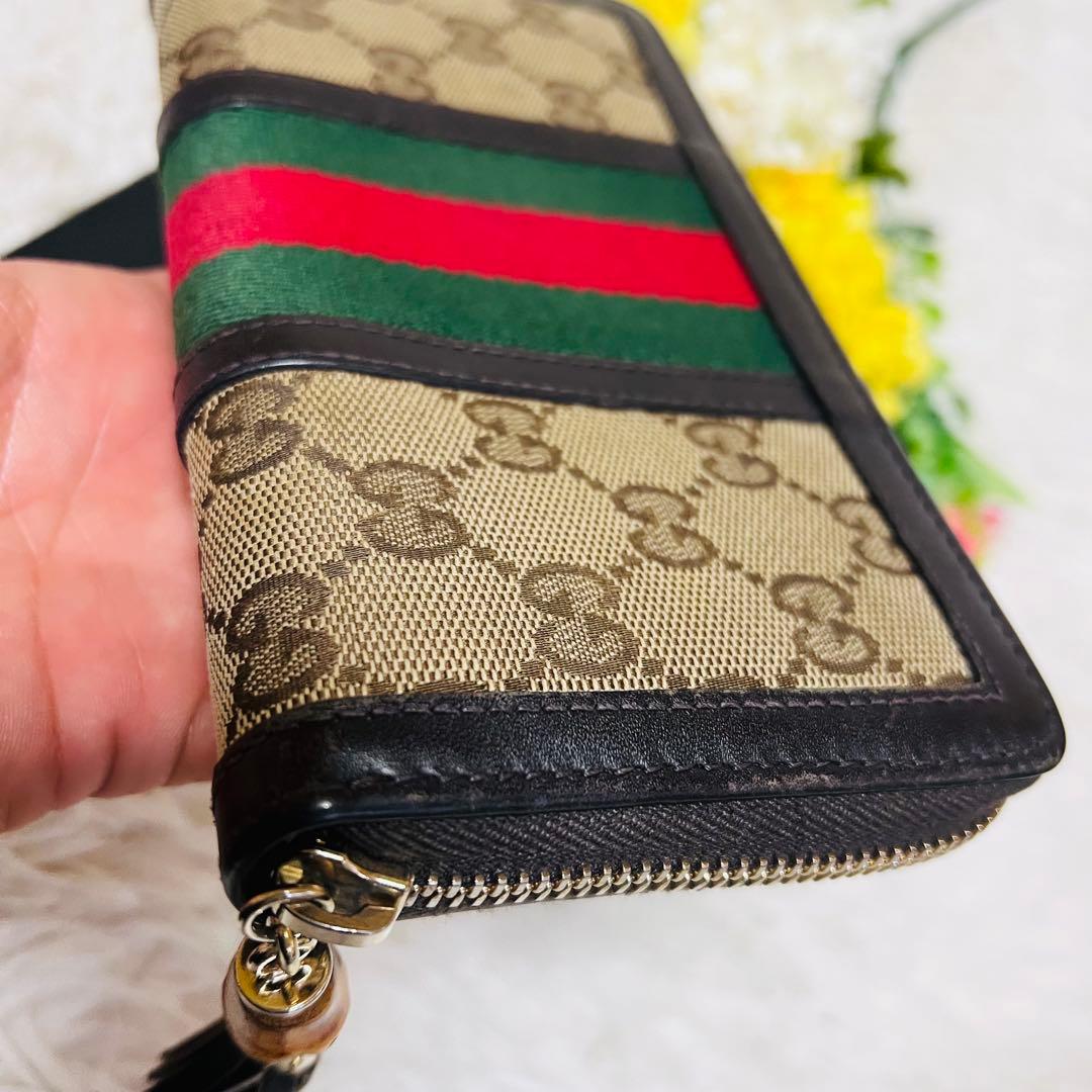 GUCCI✨グッチ✨財布✨ラウンドファスナー✨GGシェリーライン✨バンブー✨希少