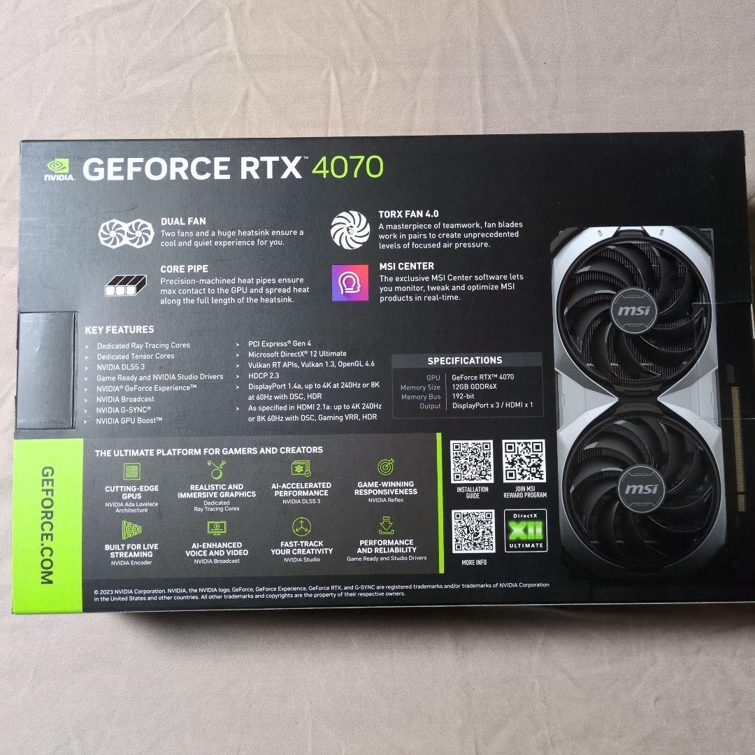 グラフィックボード・グラボ・ビデオカード MSI GEFORCE RTX 4070 VENTUS 2X 12GB