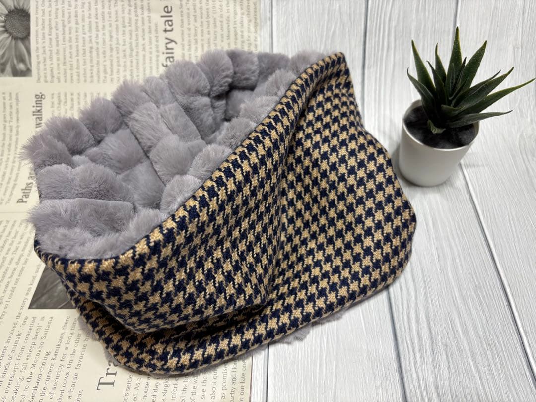 ハウンドツゥース柄のネックウォーマー　カシミア　　ポップコーンボア10点おまとめ