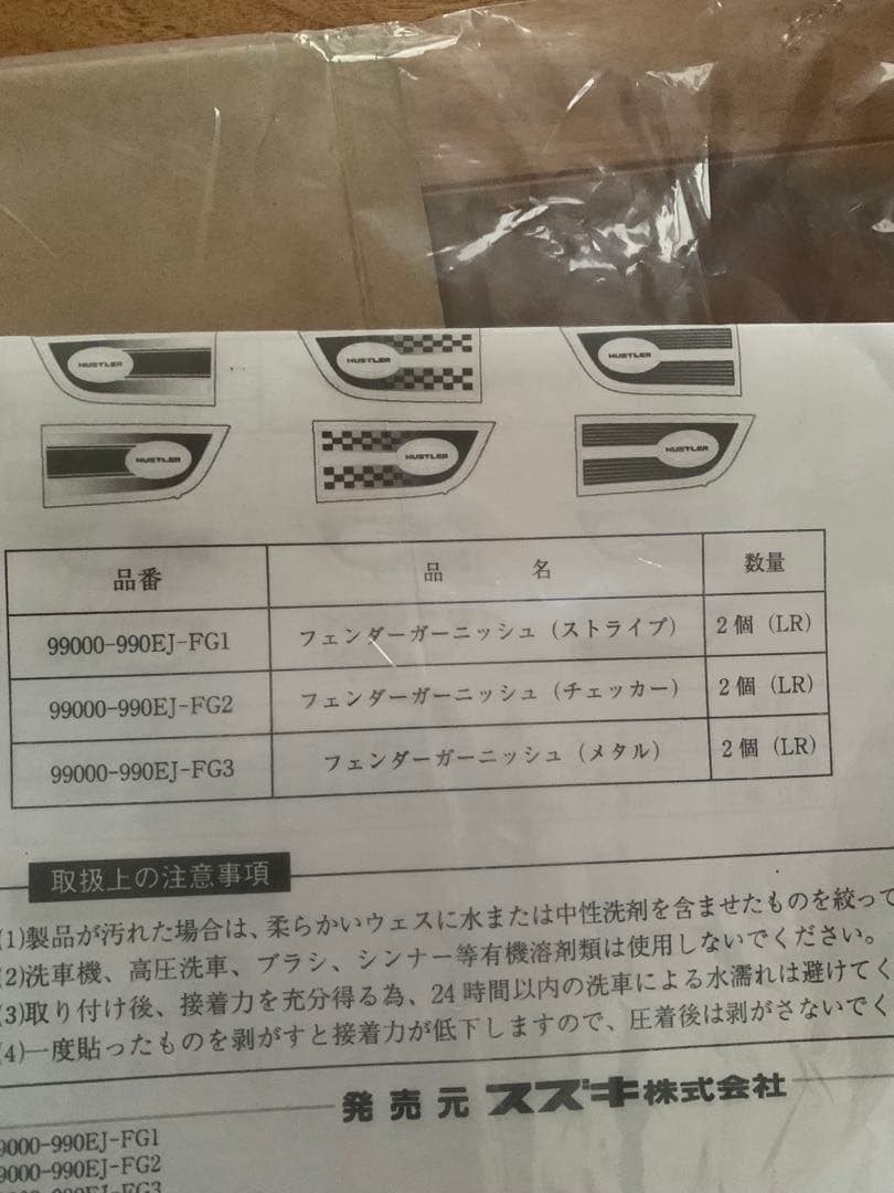 純正 スズキ ハスラー フェンダーガーニッシュストライプ　左右セット新品未使用