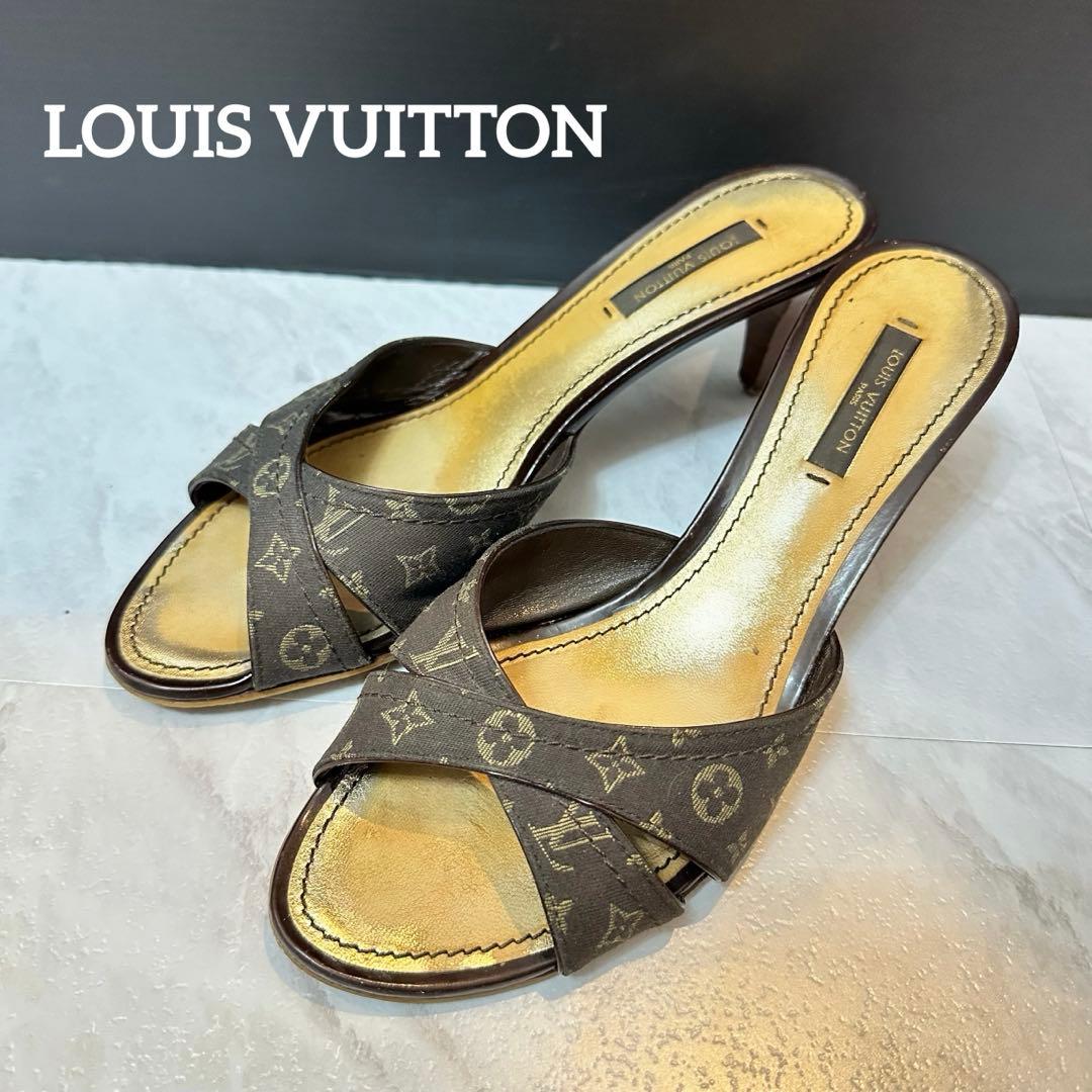LOUIS VUITTON クロスストラップ ミュール ブラウン モノグラム