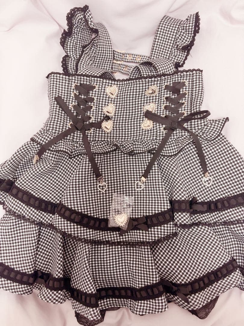 LIZLISA はしごリボンチェックティアードスカパン チェック 千鳥柄