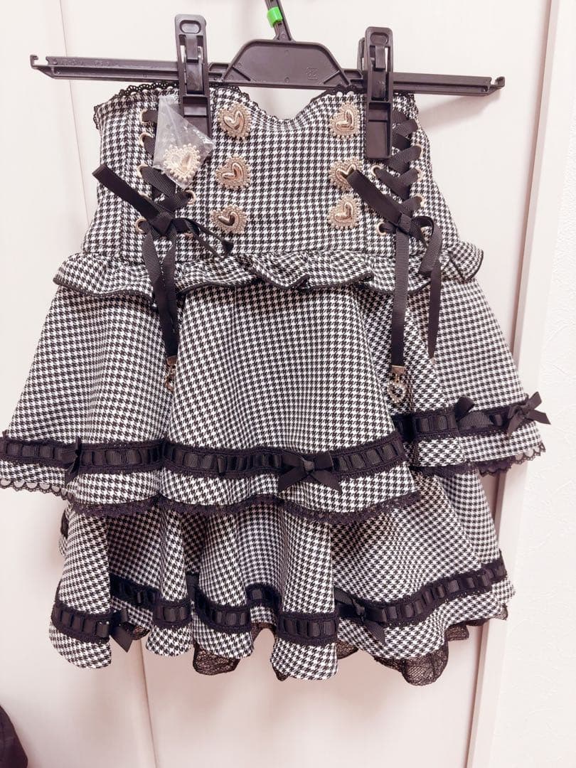 LIZLISA はしごリボンチェックティアードスカパン チェック 千鳥柄