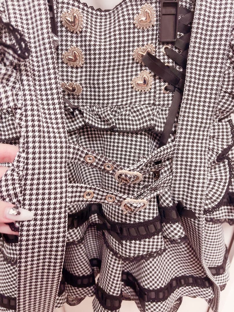 LIZLISA はしごリボンチェックティアードスカパン チェック 千鳥柄