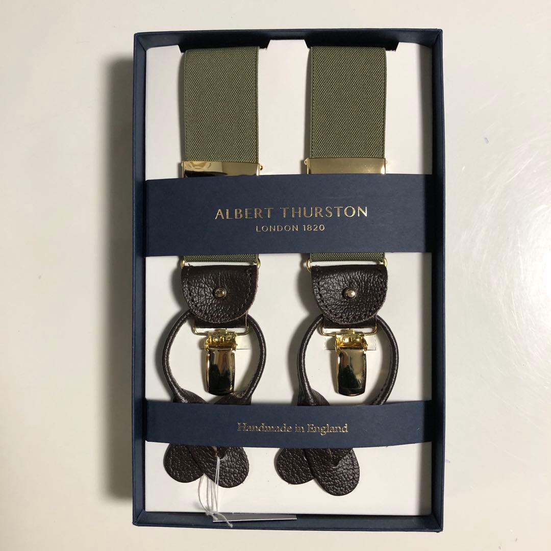 アルバートサーストン サスペンダー（オリーブグリーン無地）