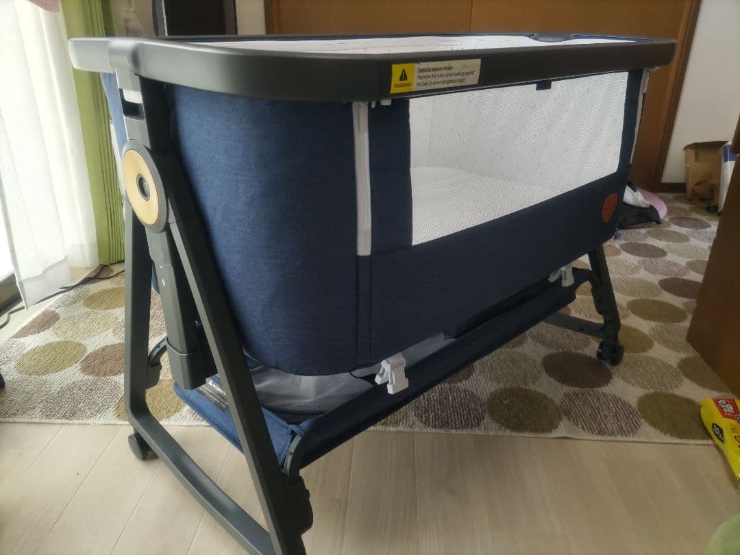 HZDMJ ベビーベッド ダークブルー 星柄 キャスター付き★組み立て簡単