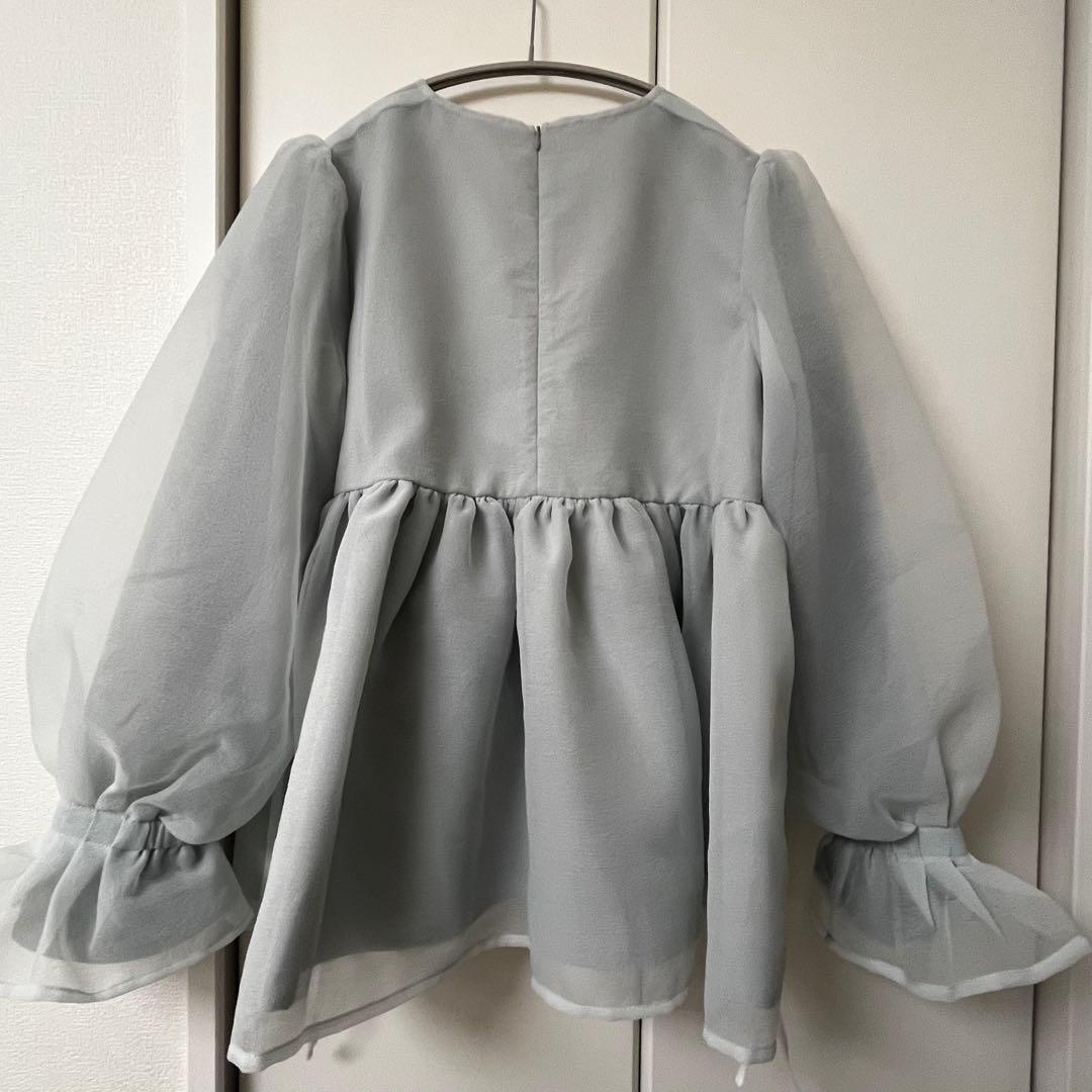 クリンクルシアーオーガンジーボリュームスリーブトップス　fitmore