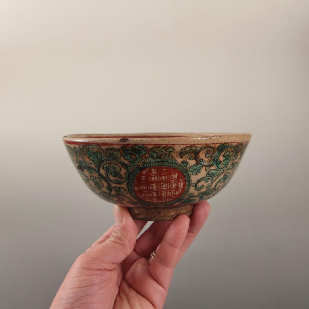 赤絵 茶碗 幕末〜明治 志手原焼 茶道具 古美術 古道具