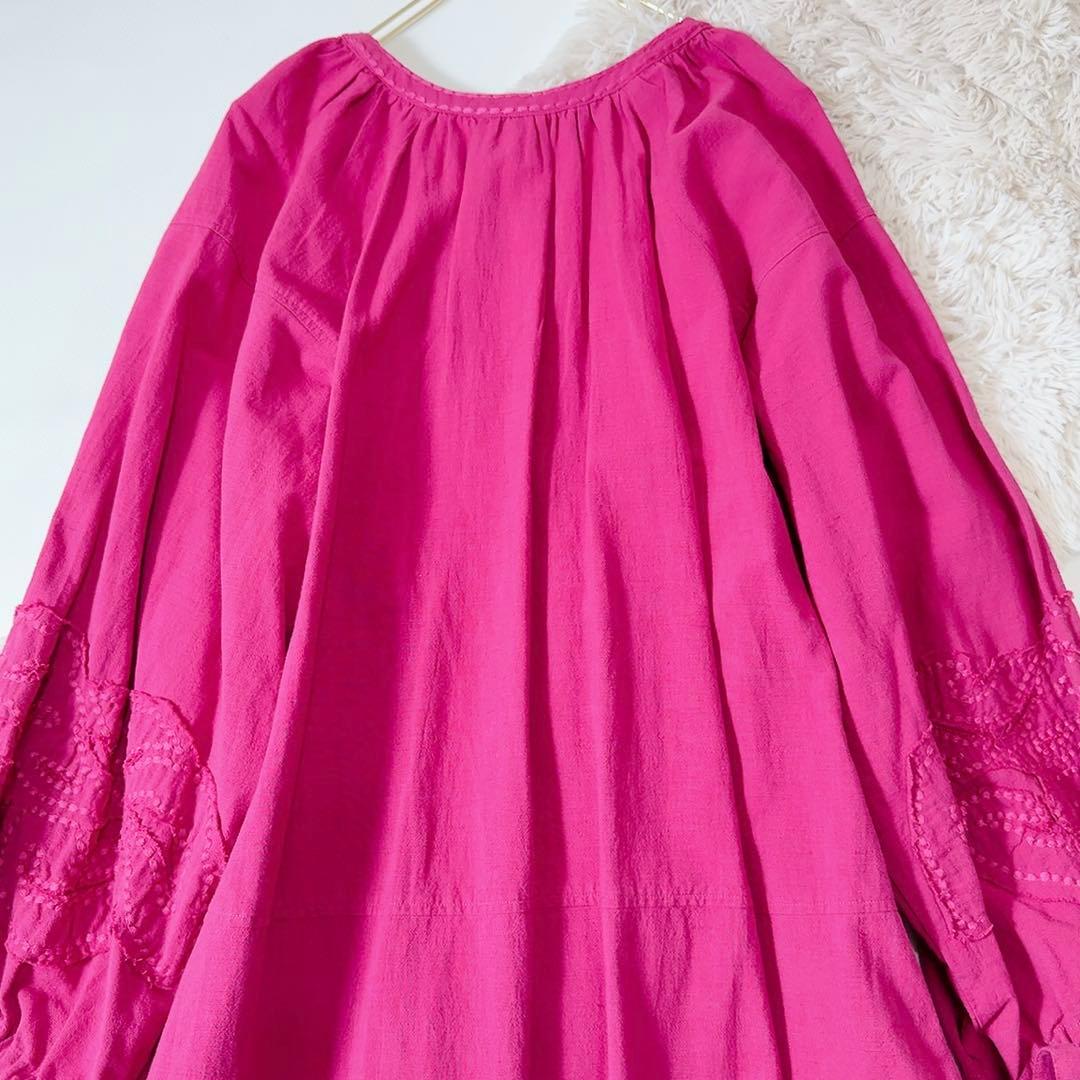 新品タグ付ꕥサラマリカ コットンリネンパッチドレス 共布リボン 刺繍 ゆったり