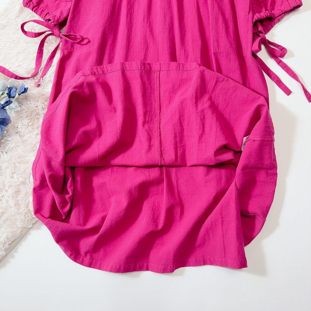 新品タグ付ꕥサラマリカ コットンリネンパッチドレス 共布リボン 刺繍 ゆったり