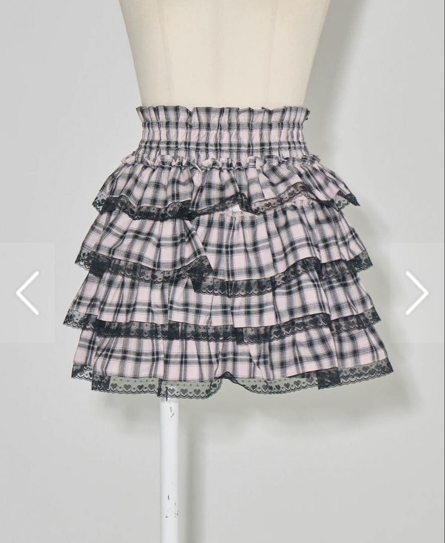 pium チェックリボン　トップス ＋　スカート　ブラック　ピンク