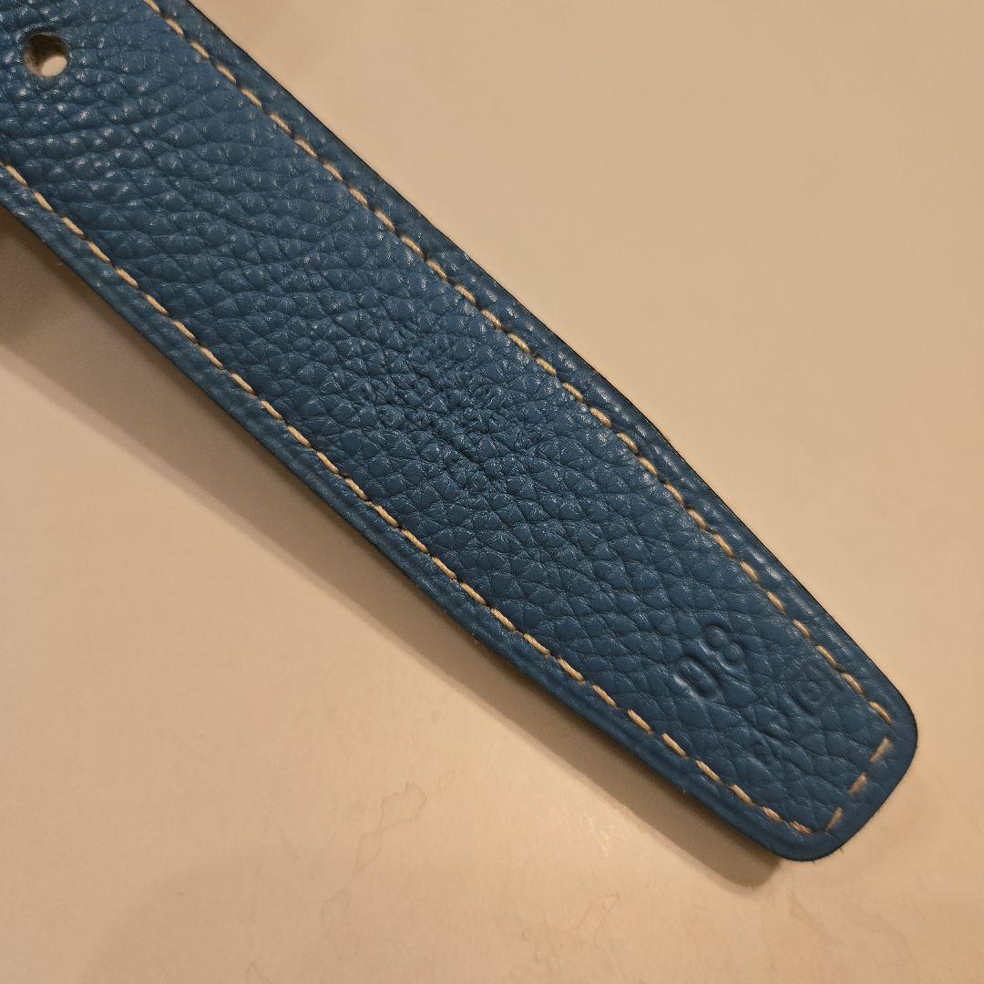 HERMES　青レザー H型バックル ベルト