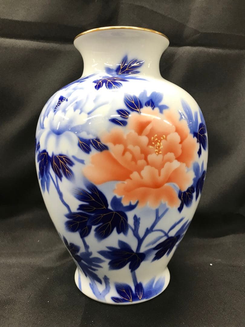 【極美品】深川製磁　染錦　牡丹　花瓶　フラワーベース