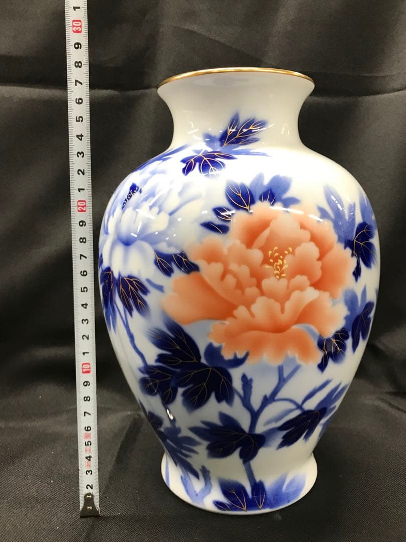 【極美品】深川製磁　染錦　牡丹　花瓶　フラワーベース