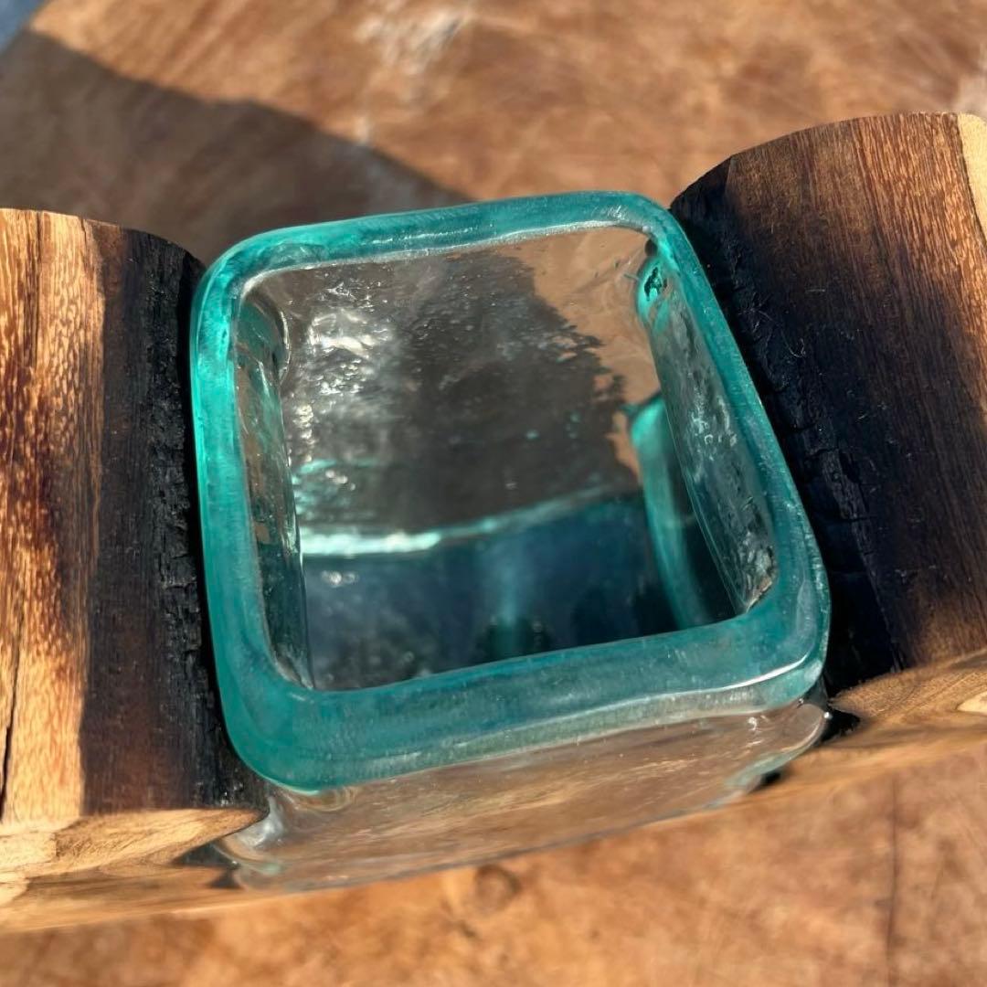 らい 天然木とガラスの花瓶UQ1 オブジェ 一輪挿し フラワーベース 作品