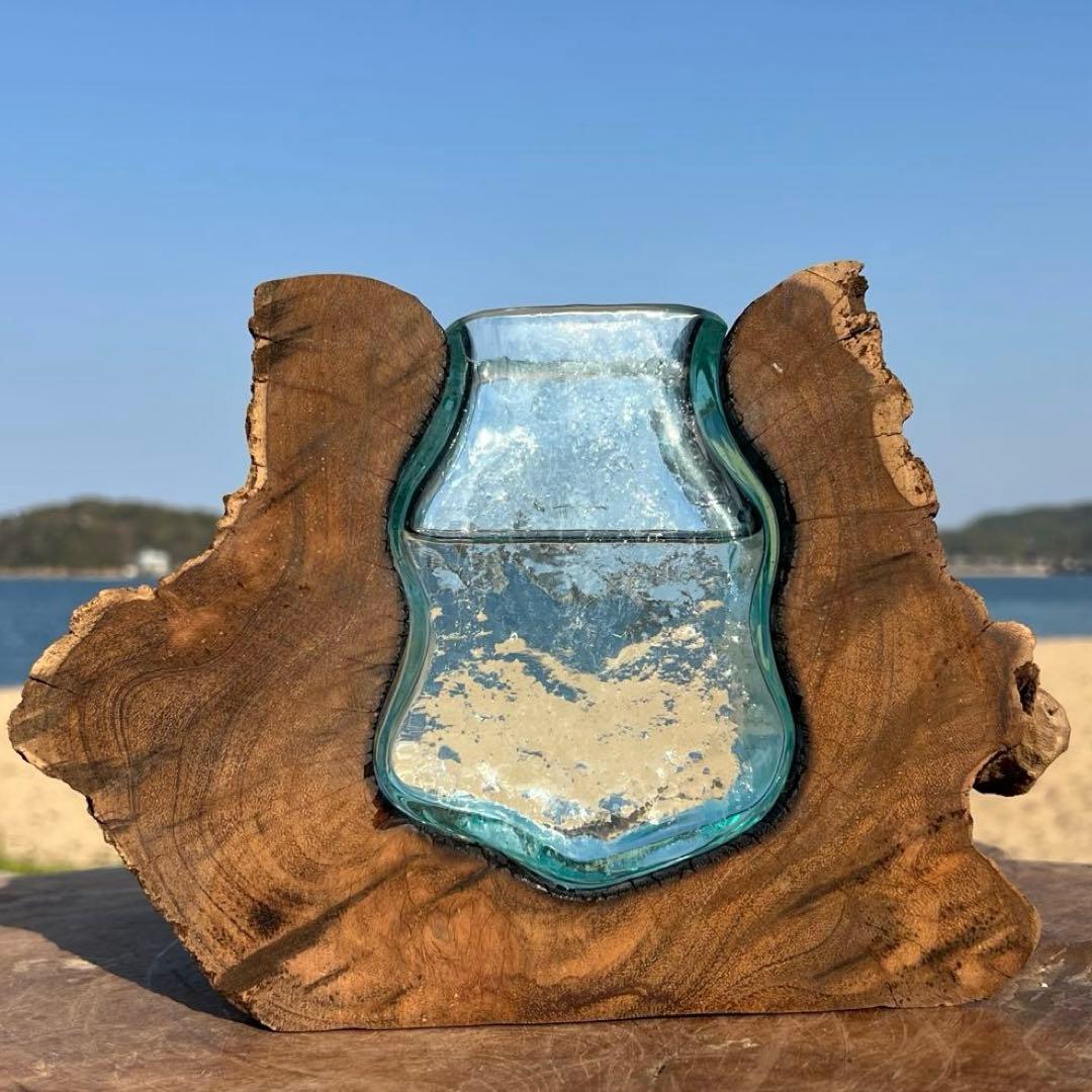 らい 天然木とガラスの花瓶UQ1 オブジェ 一輪挿し フラワーベース 作品