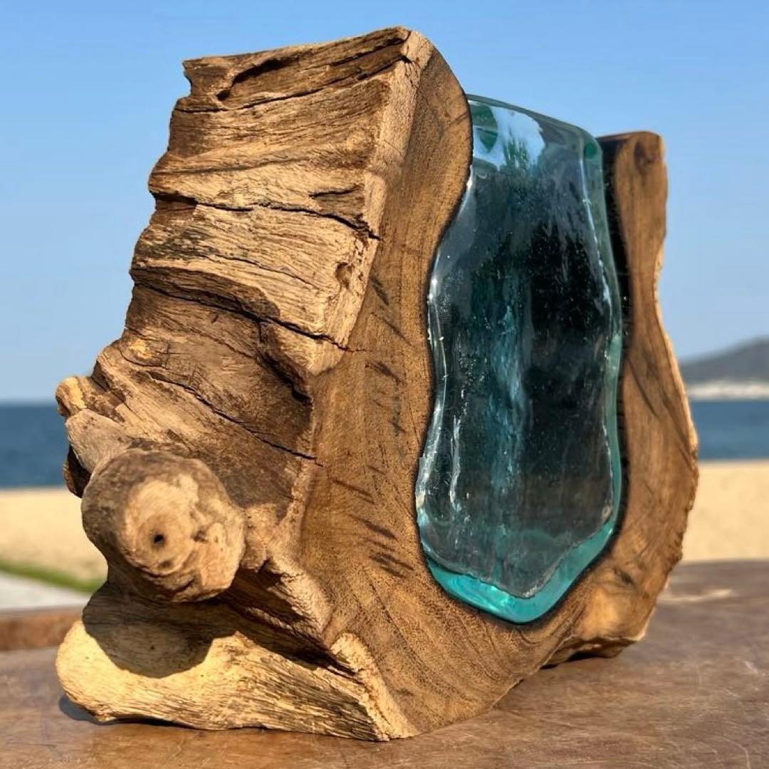 らい 天然木とガラスの花瓶UQ1 オブジェ 一輪挿し フラワーベース 作品