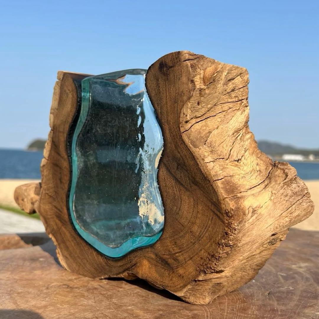 らい 天然木とガラスの花瓶UQ1 オブジェ 一輪挿し フラワーベース 作品