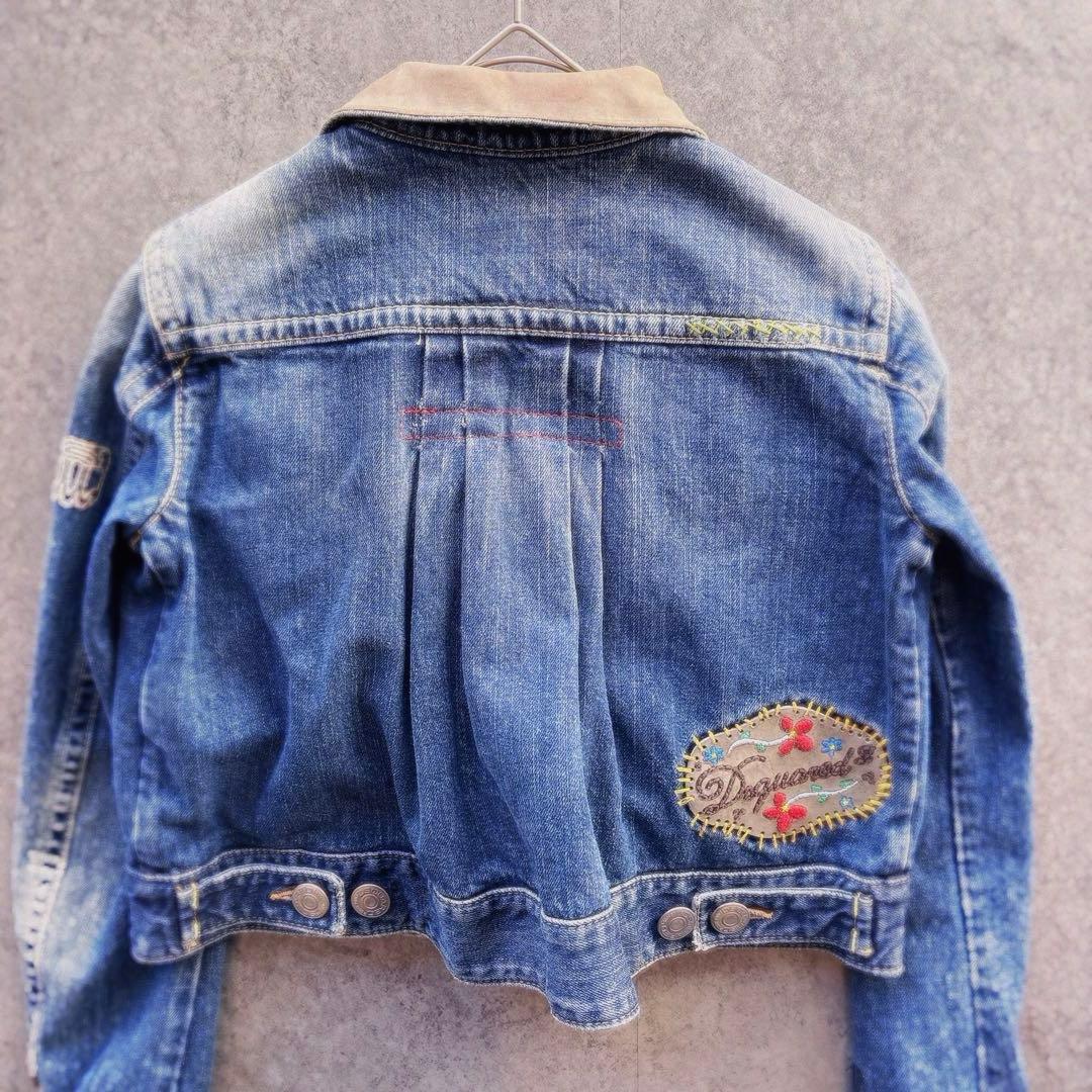 DSQUARED2 クロップド丈 デニムジャケット 本革襟 刺繍 y2k