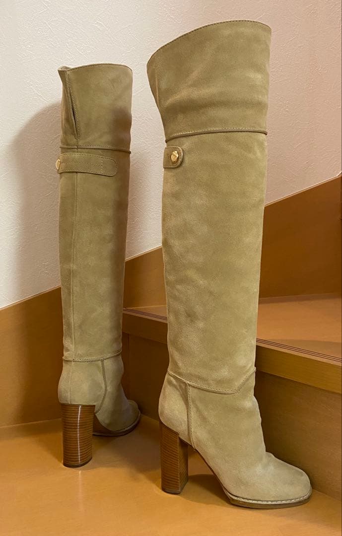 ルイ・ヴィトン　マヒナ　ロングブーツ　スエード　ベージュ　イタリア製