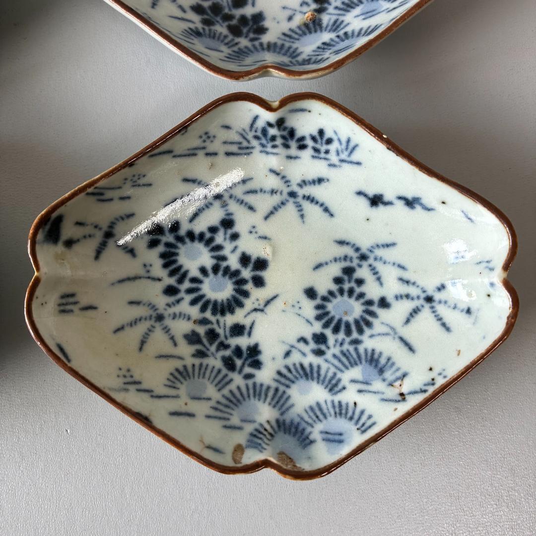 古伊万里　型紙摺印判　染付　小皿　 豆皿　6客