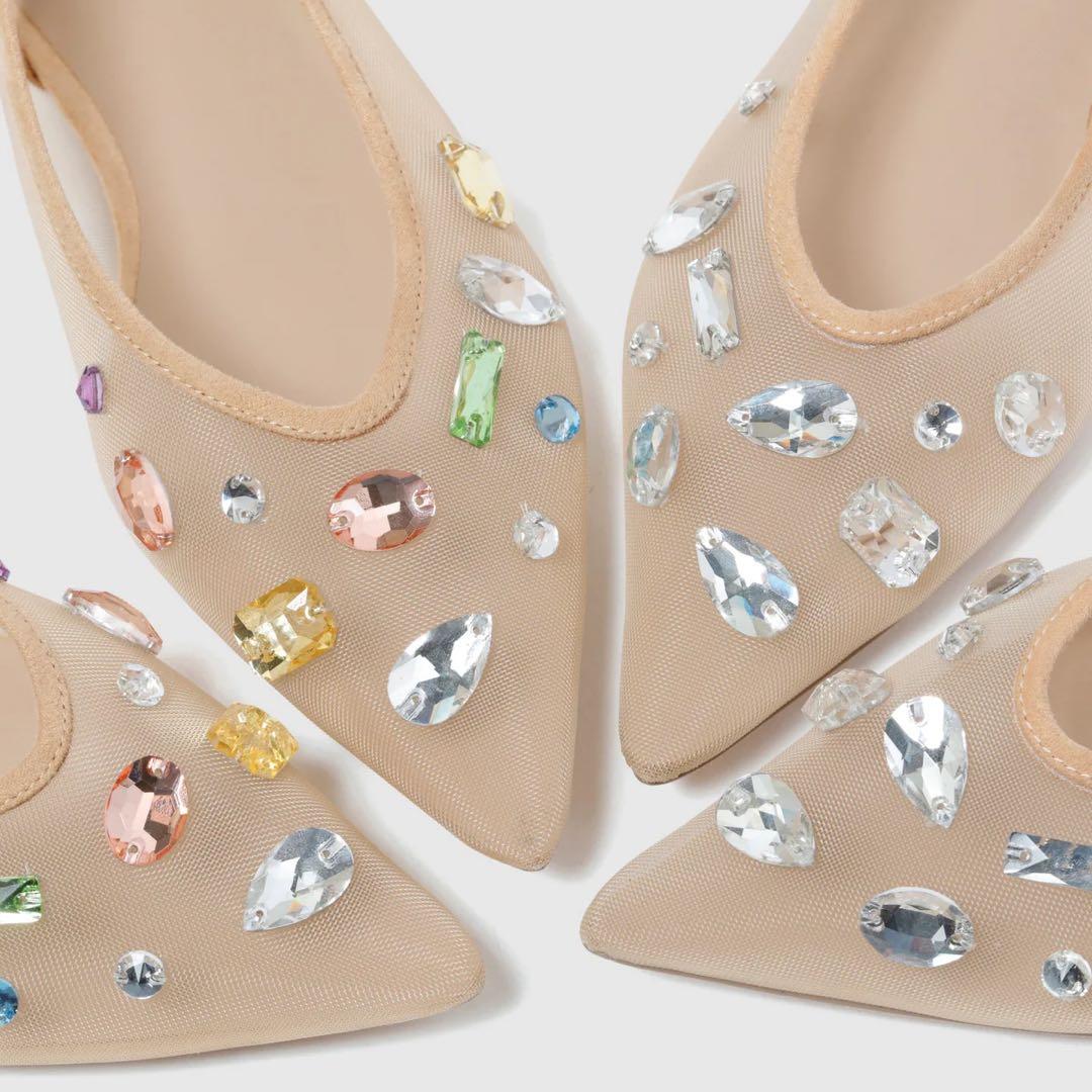 TULLEビジューバックストラップミュール　ベージュ/マルチ　M