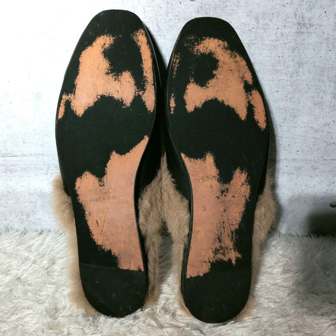グッチ　プリンスタウン　サンダル　スリッポン　ホースビット　ファー　レザー　43