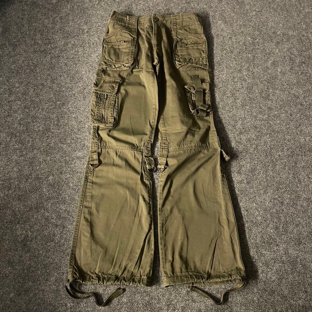 蓮様　フレア　カーゴパンツ　ギミック　ミニタリー　y2k カーキ S