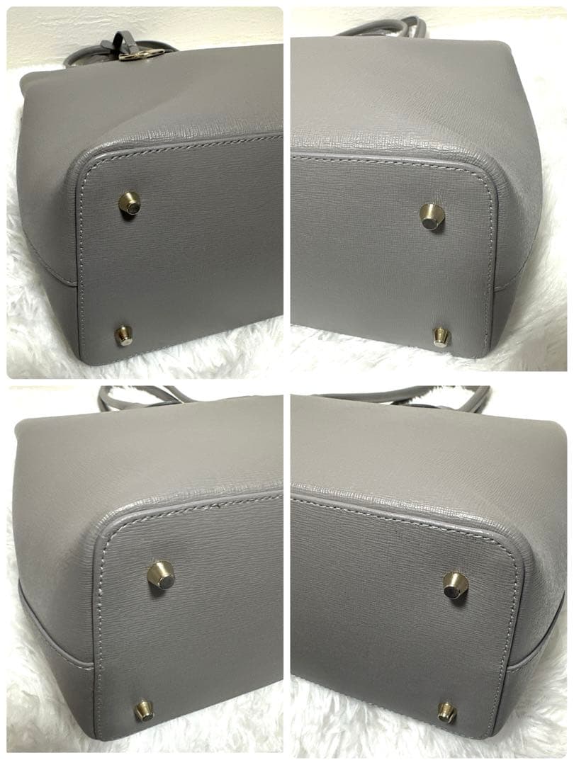 美品✨フルラ テッサ トートバッグ レザー グレー　底鋲 自立 A4 通勤 通学