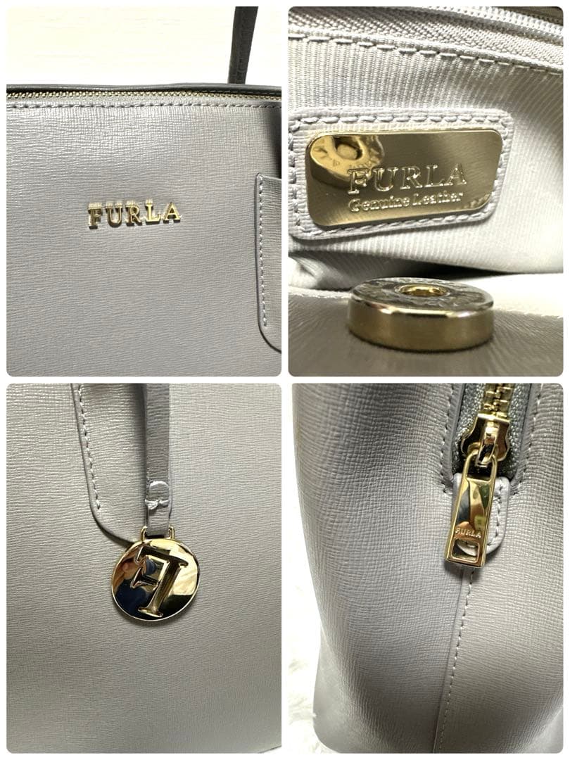 美品✨フルラ テッサ トートバッグ レザー グレー　底鋲 自立 A4 通勤 通学