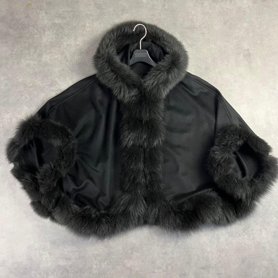 SAGA FURS サガファー カシミヤケープ ポンチョ 黒 フォックス 和装