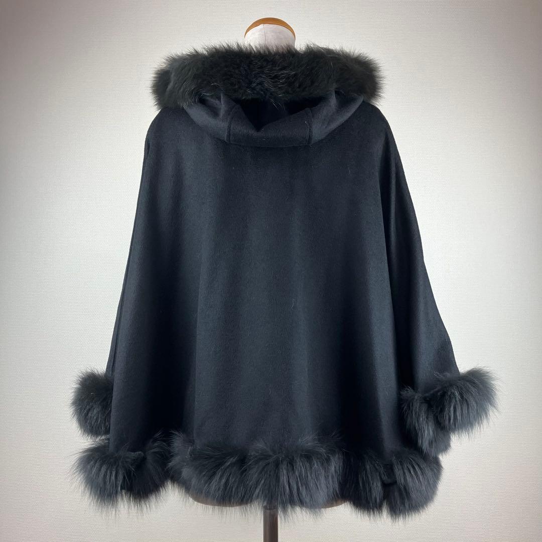 SAGA FURS サガファー カシミヤケープ ポンチョ 黒 フォックス 和装