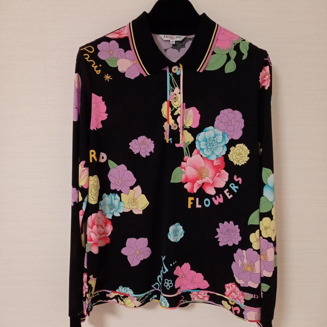 レオナール　スポーツ　長袖ポロシャツ　花柄　大きいサイズ　サイズ44