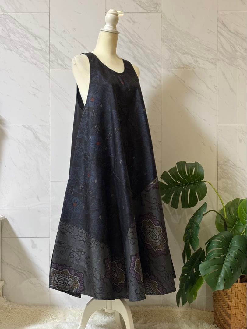 大島紬リメイク　大島紬ロングワンピース　大島紬ジャンパースカート