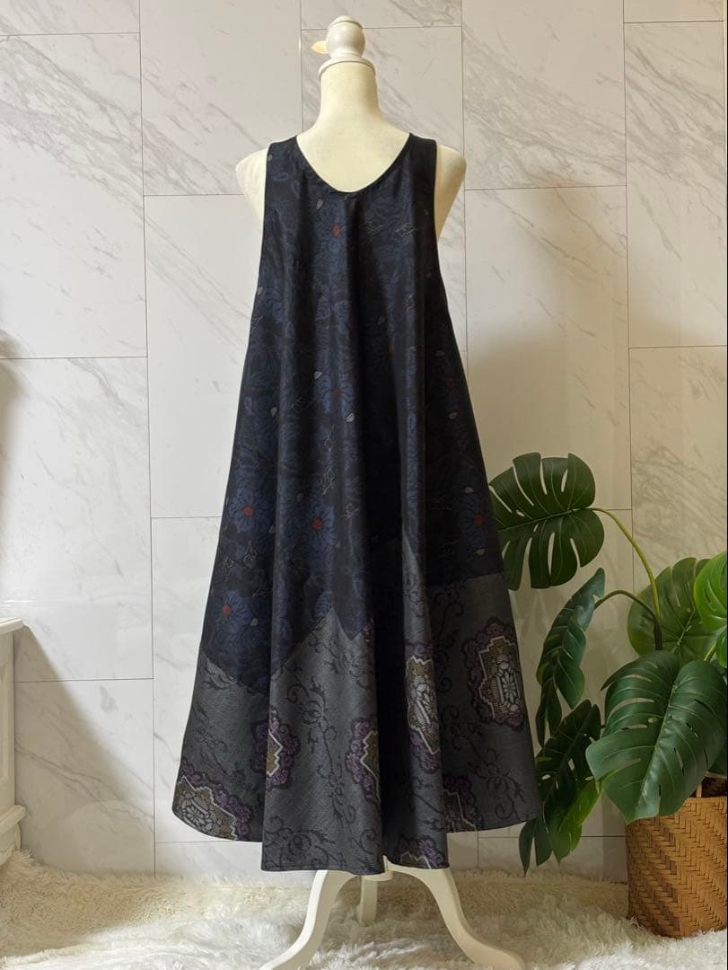 大島紬リメイク　大島紬ロングワンピース　大島紬ジャンパースカート