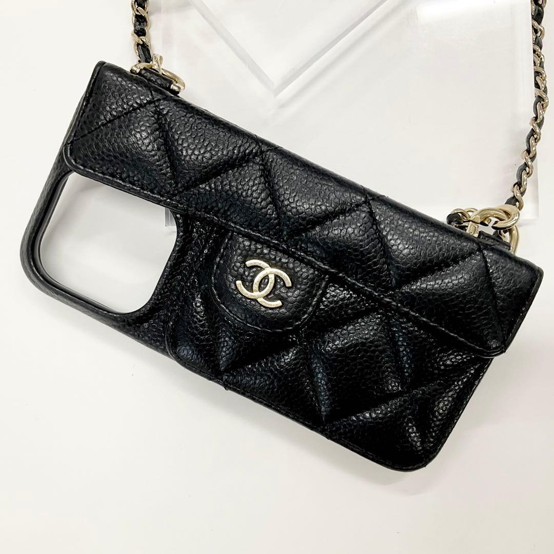 シャネル ココマーク マトラッセ キャビアスキン iPhone14pro ケース